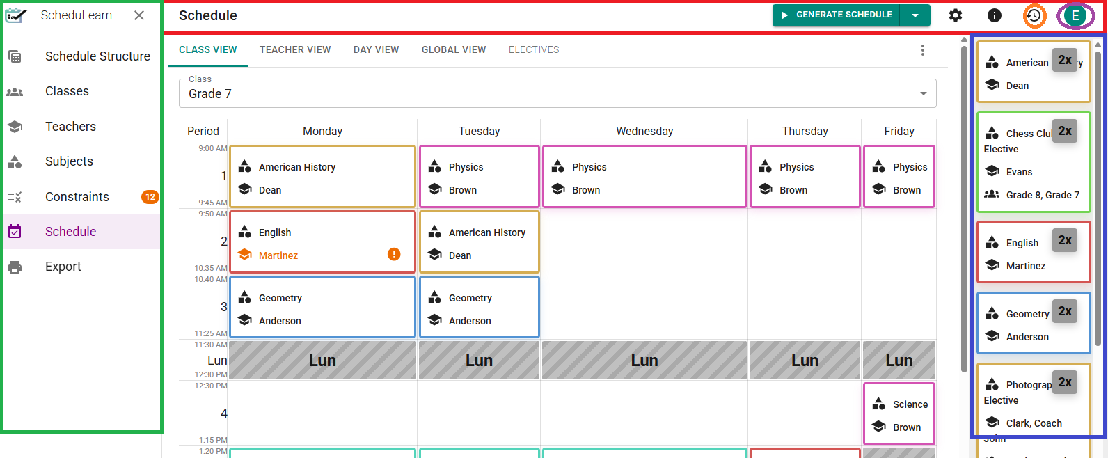 Schedule layout overview