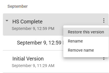 Restoring a version